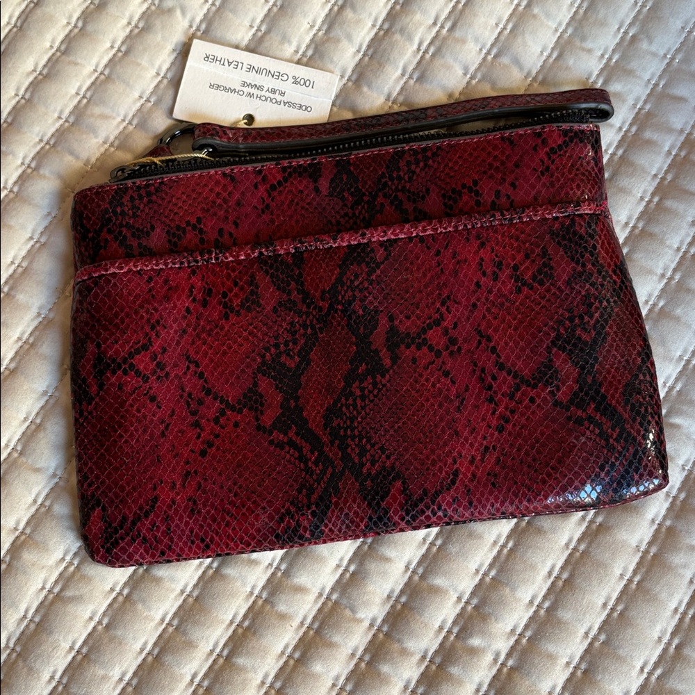 Aimee Kestenberg Red and Black Snake Print Clutch